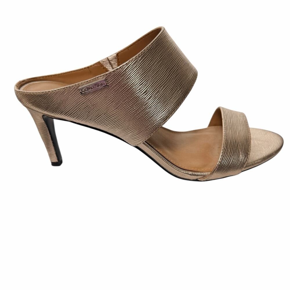 Calvin Klein Gold Metallic Mule Heels‎ Open Toe Slip On 5.5 - Picture 6 of 11